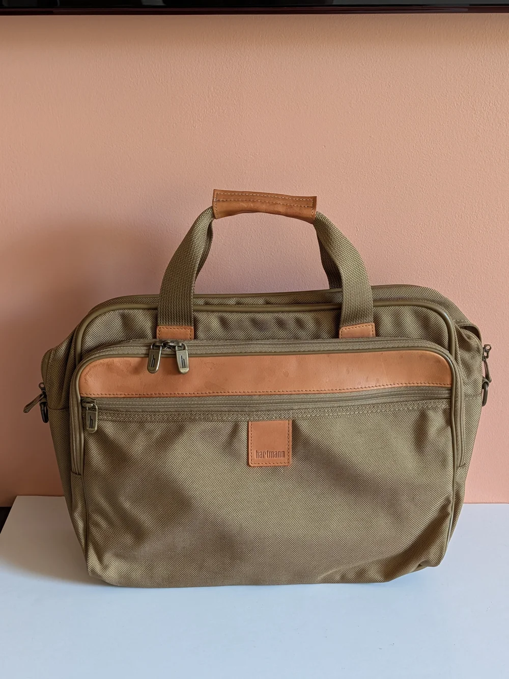 Vintage Hartmann Briefcase Business Case Tan Canvas Leather Trim Laptop Document